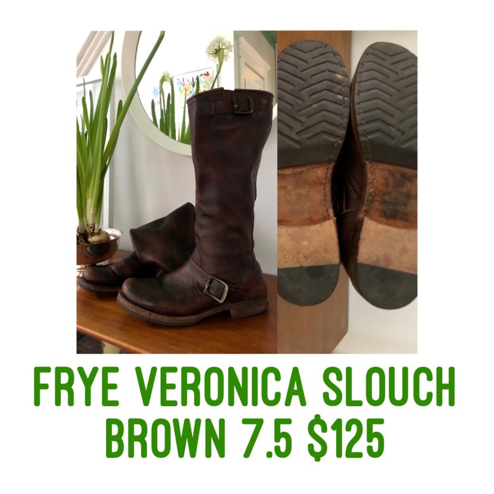 Frye Veronica Slouch Boots, Brown, Size 7.5
